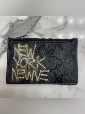Coach Black 'Basquiat Collab New York New Wave' Leather Zip Card Holder